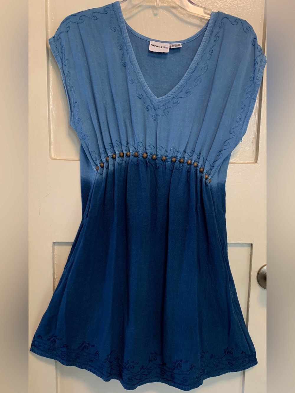 Raya Sun Ombre Dress With Pockets Embroidered Neckline Shoulders Hem & Bodice